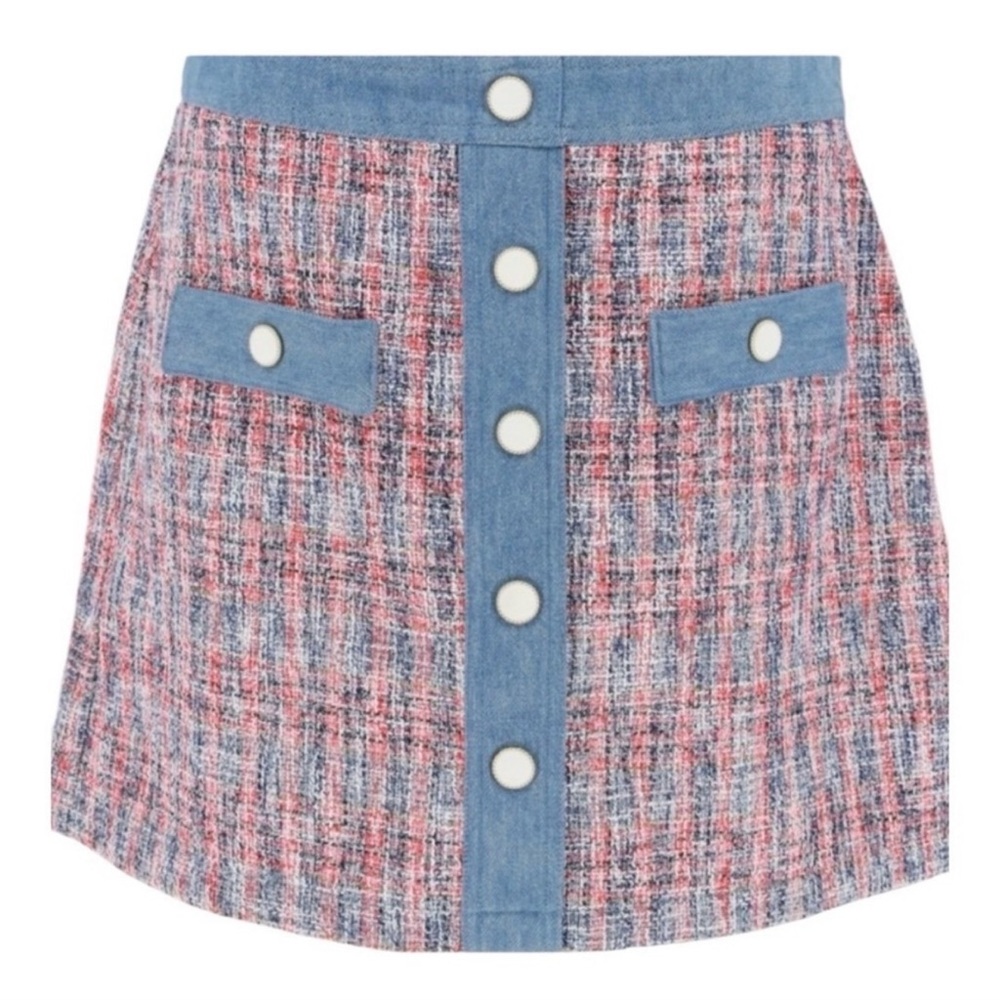 House of Harlow 1960 Red and Blue Tweed A-Line Skirt